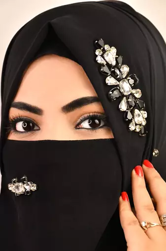 wrap my hijab black stonework bridal hijab set