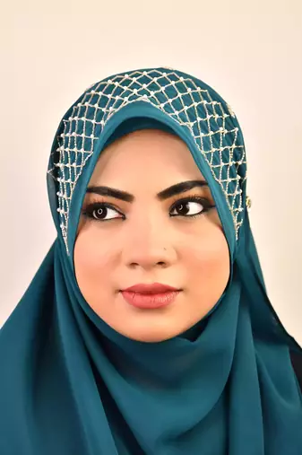 Teal luxury bridal wedding wear hijab scarf   with handwork