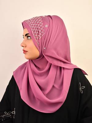 Purple luxury bridal wedding wear hijab scarf   with handwork 1
