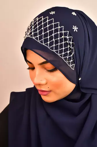 Nevy blue luxury bridal wedding wear hijab scarf   with handwork