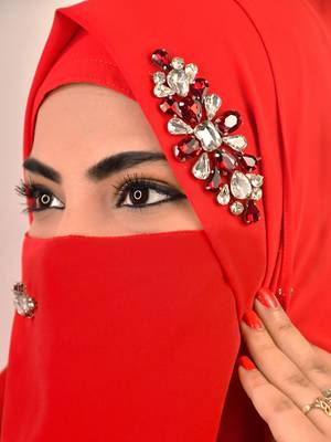wrap my hijab red bridal stonework georgette scarf 1