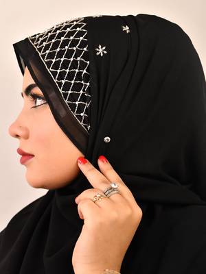 Black luxury bridal wedding wear hijab scarf   with handwork 1