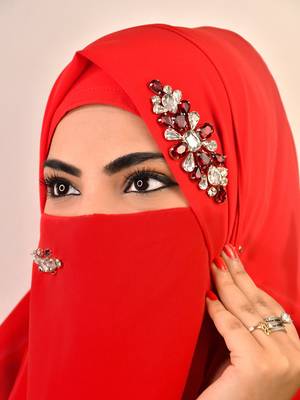 wrap my hijab red bridal stonework georgette scarf 2