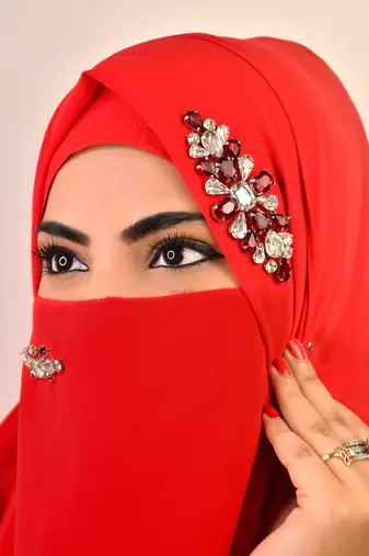 wrap my hijab red bridal stonework georgette scarf