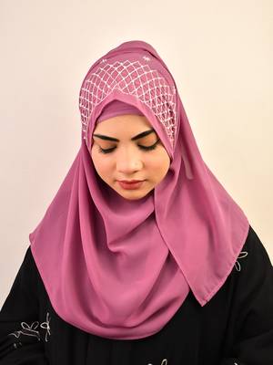 Purple luxury bridal wedding wear hijab scarf   with handwork 4