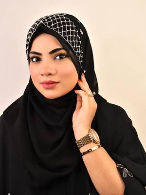 Black luxury bridal wedding wear hijab scarf   with handwork 2