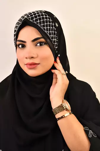 Black luxury bridal wedding wear hijab scarf   with handwork
