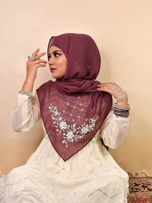 Magenta luxury bridal wedding wear hijab scarf   with handwork 1