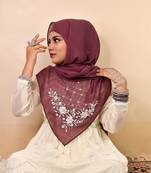 Magenta luxury bridal wedding wear hijab scarf   with handwork