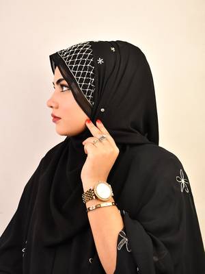 Black luxury bridal wedding wear hijab scarf   with handwork 3