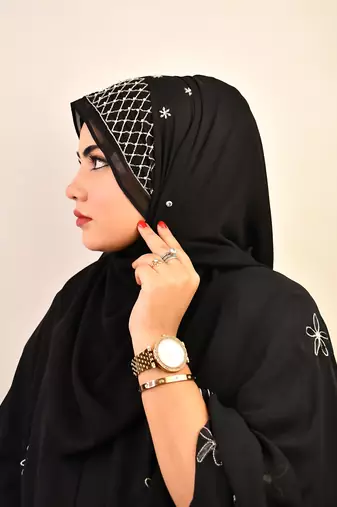 Black luxury bridal wedding wear hijab scarf   with handwork