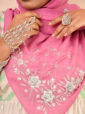 Pink luxury bridal wedding wear hijab scarf   with handwork 1