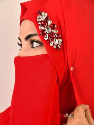 wrap my hijab red bridal stonework georgette scarf 4