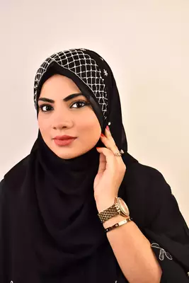 Black luxury bridal wedding wear hijab scarf   with handwork 4