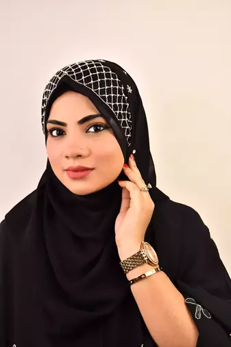 Black luxury bridal wedding wear hijab scarf   with handwork