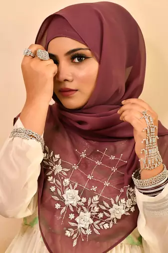 Magenta luxury bridal wedding wear hijab scarf   with handwork