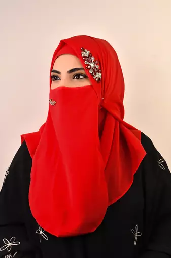 wrap my hijab red bridal stonework georgette scarf