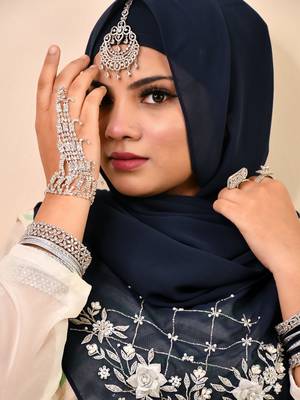 Nevy blue luxury bridal wedding wear hijab scarf   with handwork 1