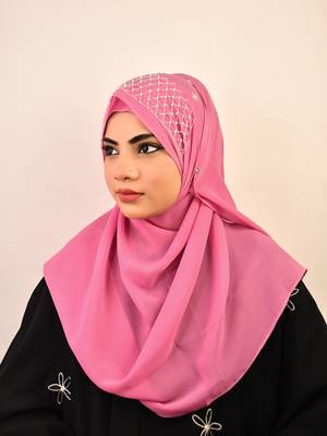 Pink luxury bridal wedding wear hijab scarf   with handwork 1