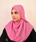 Pink luxury bridal wedding wear hijab scarf   with handwork