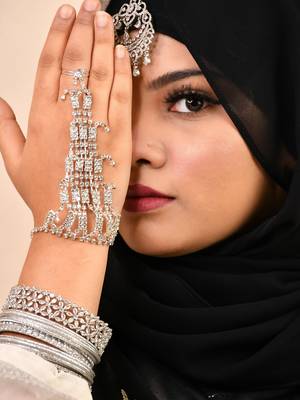 Black luxury bridal wedding wear hijab scarf   with handwork 2
