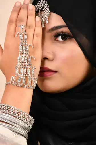 Black luxury bridal wedding wear hijab scarf   with handwork