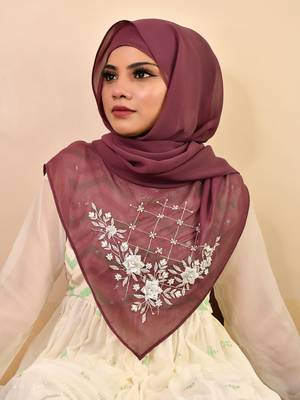 Magenta luxury bridal wedding wear hijab scarf   with handwork 3