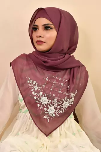 Magenta luxury bridal wedding wear hijab scarf   with handwork