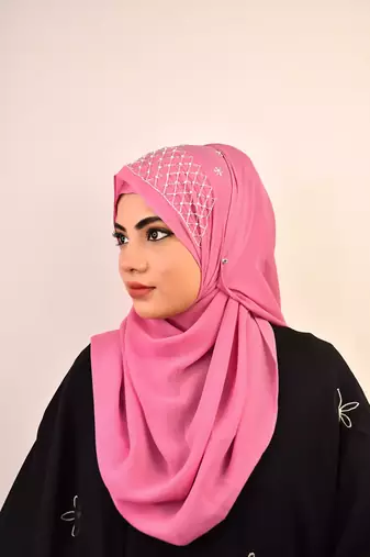 Pink luxury bridal wedding wear hijab scarf   with handwork