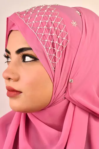 Pink luxury bridal wedding wear hijab scarf   with handwork