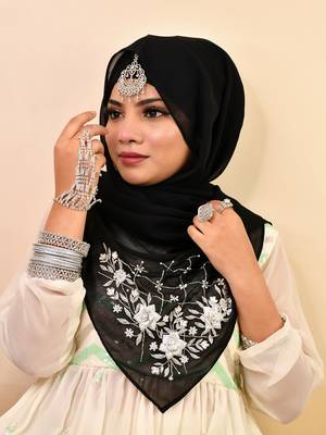 Black luxury bridal wedding wear hijab scarf   with handwork 3