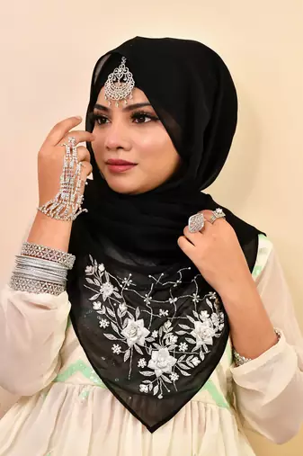Black luxury bridal wedding wear hijab scarf   with handwork