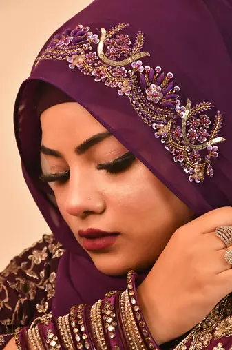 Wine luxury bridal wedding wear hijab scarf   with handwork