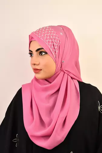 Pink luxury bridal wedding wear hijab scarf   with handwork