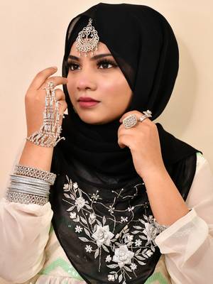 Black luxury bridal wedding wear hijab scarf   with handwork 4