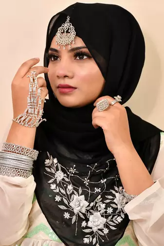 Black luxury bridal wedding wear hijab scarf   with handwork