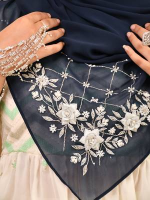 Nevy blue luxury bridal wedding wear hijab scarf   with handwork 3