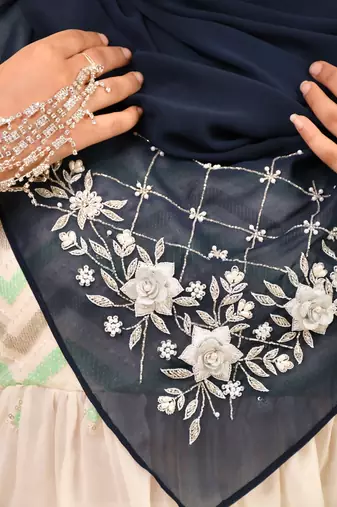 Nevy blue luxury bridal wedding wear hijab scarf   with handwork