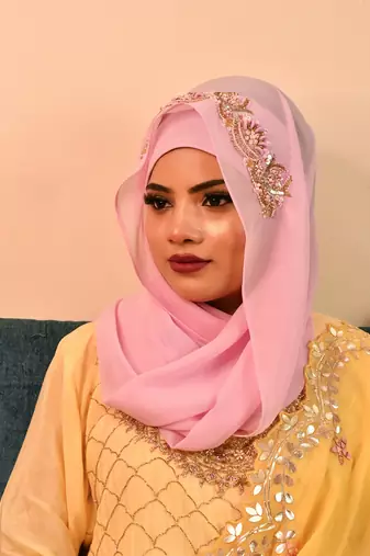 Pink luxury bridal wedding wear hijab scarf   with handwork