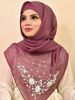 Magenta luxury bridal wedding wear hijab scarf   with handwork 5
