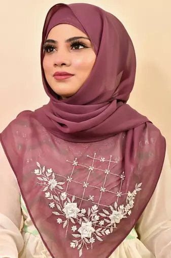 Magenta luxury bridal wedding wear hijab scarf   with handwork