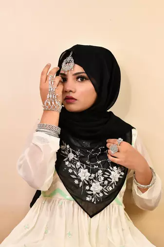 Black luxury bridal wedding wear hijab scarf   with handwork