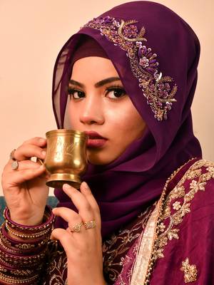 Wine luxury bridal wedding wear hijab scarf   with handwork 1