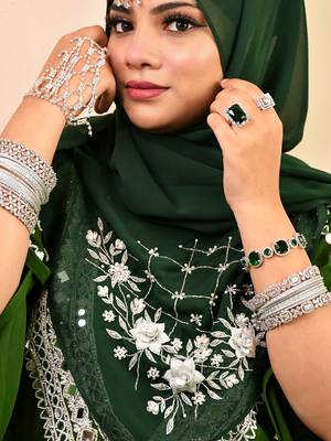 Bottle green luxury bridal wedding wear hijab scarf   with handwork 1