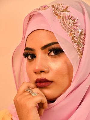 Pink luxury bridal wedding wear hijab scarf   with handwork 3