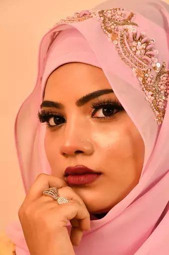 Pink luxury bridal wedding wear hijab scarf   with handwork