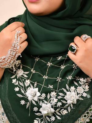 Bottle green luxury bridal wedding wear hijab scarf   with handwork 2
