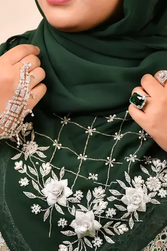 Bottle green luxury bridal wedding wear hijab scarf   with handwork