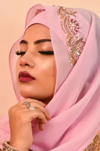 Pink luxury bridal wedding wear hijab scarf   with handwork