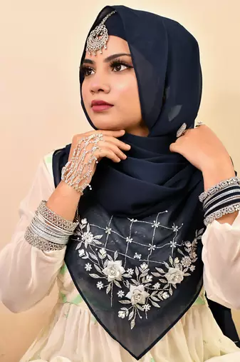 Nevy blue luxury bridal wedding wear hijab scarf   with handwork